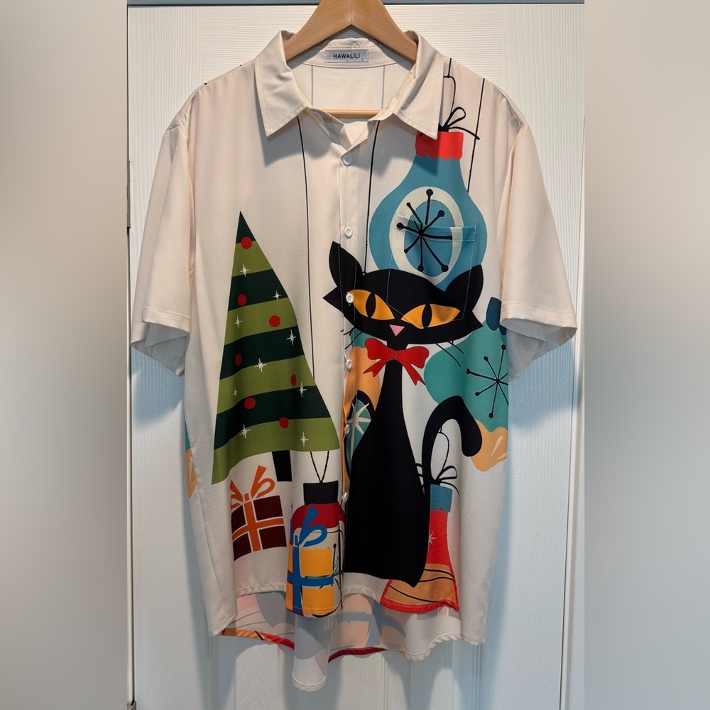 Hawalili Holiday Atomic Cat Men’s Shirt